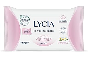 Lycia, Salviettine Intime Delicate con Azione Anti-Odore, Eco Tessuto Gettabile nel WC, Formula con Estratto di Camomilla, Clinicamente Testate e Adatte ai Bambini, pH 4.5, 12 pezzi