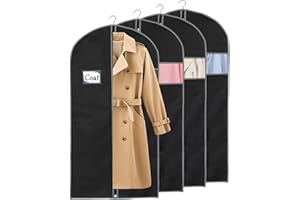 HATTERTOP Garment Bags for Storage [4 Pcs] Dress Bag Dustproof Breathable Clothes Covers Suit Bag with Zipper for Closet and Travel, Black, 24''x60''-4pcs (QF-60-4)