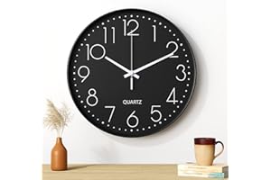 Uootach Zegar ścienny, 30 cm (12 cali) nowoczesny cichy zegar ścienny (czarny znak biały)