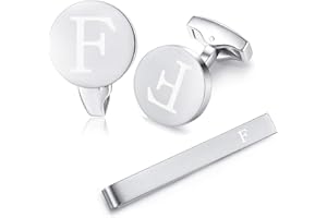 HONEY BEAR manschettenknöpfe & krawattennadel Set Initialen Buchstabe Herren Hochzeit Cufflinks Manschettenknopf Silber，A-Z