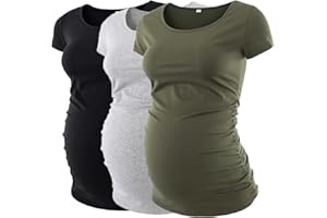 Love2Mi 3 Pcs Kurzarm Umstandsshirt Umstandsmode Tshirt Einfarbig Schwangerschafts Kleidung