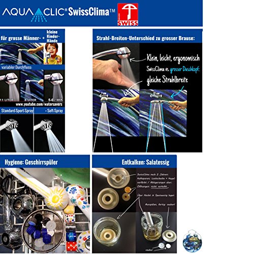 Duschkopf wassersparend BLACK POWER – SwissClima-Duschbrause mit Massagestrahl, kalkfrei, 3 Mengenregler für 4 Durchflussmengen, Aufsatz SOFTSPRAY für weichen Regenstrahl; Made in Switzerland direkt vom Hersteller Aquaclic® - 3