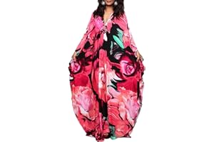 Bsubseach Mujer Traje de baño Cubrir Estampado étnico Kaftan Beach Maxi Vestidos
