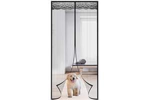 HILPATY Magnetic Screen Door Hand Free Reinforced Polyester Anti Mosquito Mesh Fly Curtain Nets, Patio Insect Door Screen, Pets Access Friendly (Black, 120 x 220 cm)