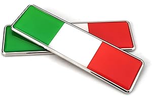 PTDecals Set di 2 etichette adesive in metallo per auto con bandiera italiana logo 3D nazionale IT tricolore distintivo grafico per auto moto gonne tronco laterali 104,5 mm x 30 mm