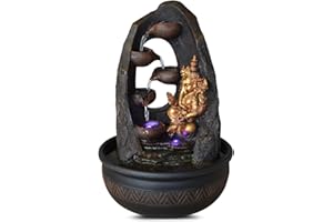 ZEN LIGHT Budda Ganesh fontanna wewnętrzna z kolorowym światłem LED - dekoracja Feng Shui Zen - wspornik łóżka - wys. 40 cm - Mystic Zen'light