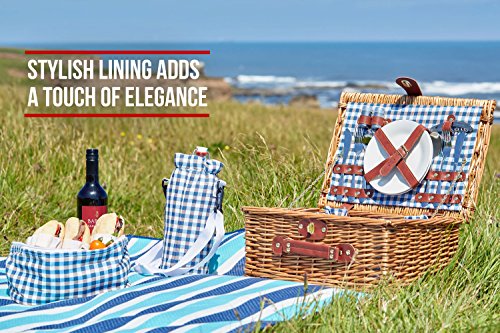 Andrew James Traditioneller Premium Picknickkorb aus Weide für 2 Personen – Mit Besteckt Set und Kühltasche Set - 6