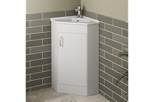 Affine® 585mm Corner Vanity Unit Basin Sink Bathroom Storage Cabinet Cupboard Freestanding, Single Tap Hole Ceramic Wash Basins, Soft Close Door, White Gloss