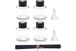 Agidea 4 stycken doftglas diffusorflaskor, påfyllningsbara diffusorflaskor med 20 stycken vassrörspinnar och svarta lock och