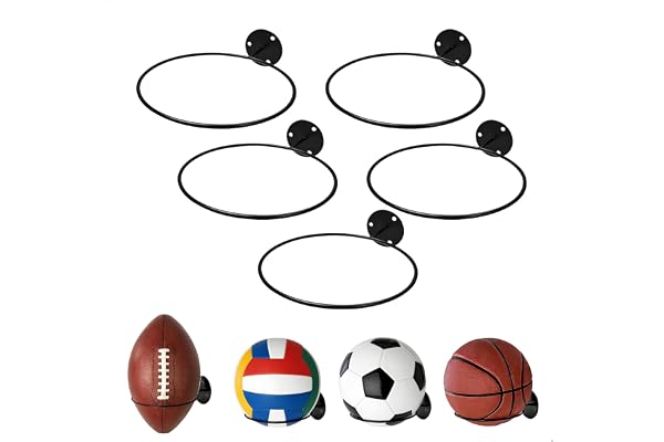 xiruiubao Ballonghållare, 5 stycken vägghållare med skruvar, metall väggfästen för fotbollsbasket volleyboll rugby, förvaring för ballong