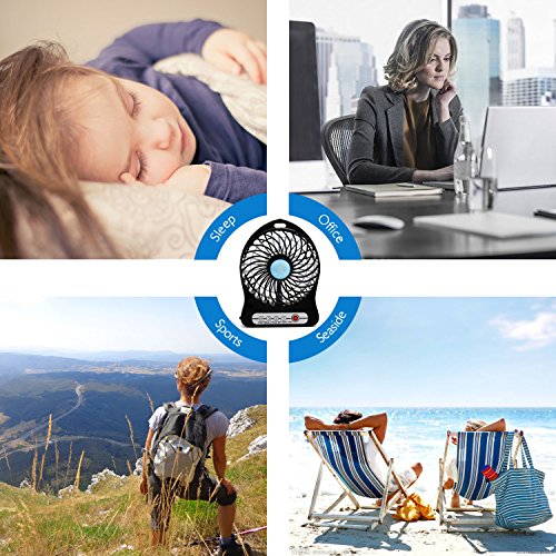 3 Geschwindigkeit Justierbarer Beweglicher Lithium Batterie Ventilator, USB Mini Schreibtisch Ventilator Batterie / USB betriebener beweglicher Ventilator PC Laptop Mac USB Kühlvorrichtung Kühlventilator Tabelle für Büro Haus und Spielraum (Schwarzes) - 5