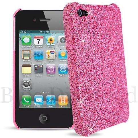 Iphone 4s / iPhone 4 Hot Pink Glitter Cover Hard Case / cover / shell. Free Screen Protector By Blue Diamond