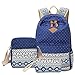 Produktbild 3 Teile Set Fashion Damen Canvas Groß Schulrucksack + Schultertasche + Mäppchen-Navy blau
