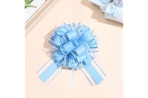 Chexin Pack of 6 Large Gift Bow with Gift Ribbon, Pull Bow, Diameter 18 cm, Gift Bow for Crafts and Packaging, Decorative Bows for Wedding, Birthday and Christmas (Blue)