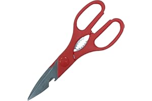 FIA DIRECT 3 in 1 Heavy Duty Stainless Steel Kitchen Scissor, Cooking Scissors, Multi-Purpose Kitchen Shears for for Meat Poultry Herbs Cutting, Bottle Jar Opener and Nut Cracker (Red)