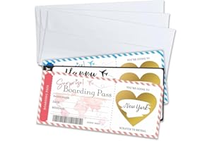 CPJJ 3 Cartes d'embarquement Surprise à Gratter billet avion personnalisable carte voyage a gratter carte de noel- Ensemble de billets DIY avec enveloppe pour Révéler les Tickets Cadeaux
