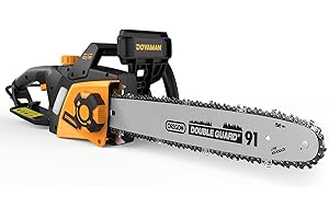 DOVAMAN 2400W Elektro Kettensäge, 40cm Oregon Schwert und Kette, werkzeuglose Kettenspannung, 15m/s, Rückschlagschutz, inkl. 2 Ketten, Kettensäge ideal für Brennholz, Garten und Baumschnitt - DCS01A