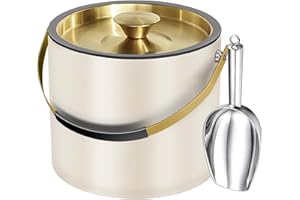 IHOO 3.2L Seau à Glace Isotherme Moderne avec Couvercle en Silicone, Pelle, Passoire, Seau à Glace en Acier Inoxydable Double Paroi pour Fêtes et Bar à Cocktails, Idéal pour Cadeau(Blanc Perle)