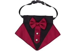 AIMICOCA Formales Hunde-Smoking-Bandana-Hundehochzeits-Bandana-Halsband Hundehalsband mit Fliege Verstellbares Hundefliege-Halsband Bandana für kleine mittelgroße Hunde (Weinrot, M)
