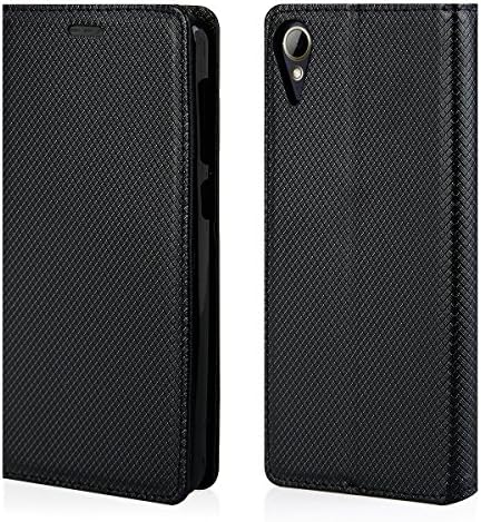 QULT® Bookstyle Handy Tasche für HTC Desire 10 Lifestyle Schwarz Flip Case Magnetverschluss Book Cover mit Kartenfach und praktischer Aufstellfuntkion das innere Gummi Silikon Schutz Hülle