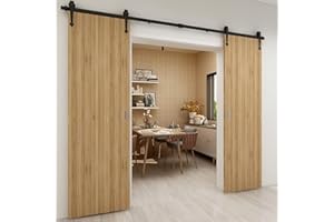 CCJH 7FT/213cm Black Sliding Barn Wood Door Hardware Track Kit Track System for Double Door,Heart Shape
