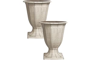 Fyne-Finds Set of 2 Grey Calista Vintage Rust Urn Plastic Planter 32cm, 12inch Flower Display with Classic Aged Design Plant Pot