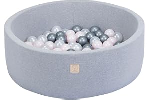 ‎MISIOO MISIOO Smart Bällebad - Kinder für Baby Zimmer - 200 Bälle - Spielzeug - Maschinenwaschbar - Öko-Tex - 90 x 30 cm - Hellgrau - Rosa/Weiß/Silber