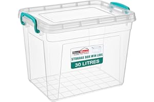 BEST HOUSE ANOTHER FINE PRODUCT BH | Plastic Storage Box with Lids | 30 Litres | Pack of 1 | L 49.2cm x W 32.5cm x H 28.7 cm | Rectangle | Stackable Clear Durable Multipurpose Office Home Kitchen Tools (MEDIUM Size) - By BEST HOUSE