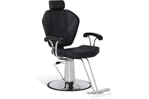 ‎BARBERPUB Barberpub Friseurstuhl mit Kopfstütze, Friseurstühle mit Hydraulikpumpe 360° Drehbar, Friseureinrichtung Höhenverstellbar, Barber Stuhl PVC Kunstleder, 8816 (Schwarz)