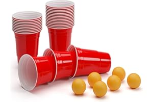 BeerCup-Classics 100 Vasos Rojos para Jugar al Beer Pong para Fiestas de 473 ml con6 Bolas de Beer Pong y Las Instrucciones de Juego