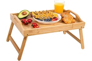 GNCHOME Bandeja de bambú con Doble función: Mesa de Desayuno con Patas desplegables y Borde Alto - Ideal para Cama y sofá - Mesa Plegable - Bandeja Madera - 50x30x23 cm
