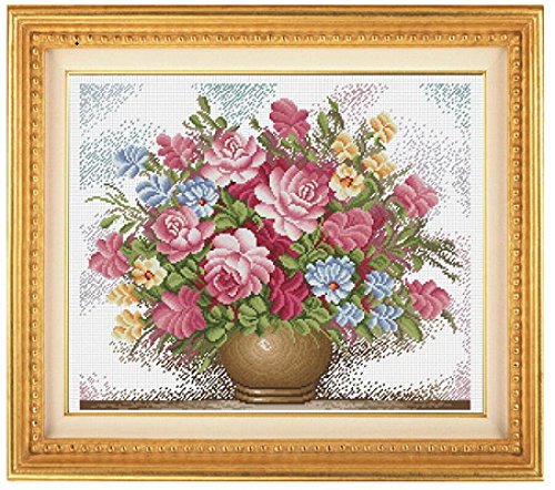 Starlit 21488 – DIY Kreuzstich Vollnadel Stickerei Set Nähzeug Malerei Rose Größe 58×50 cm - 2