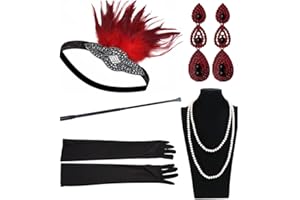 Yuccer Accesorios Anos 20 para Mujer con Vintage Diadema, Collar de Perlas, Pendientes, Guantes Largos, Boquilla