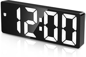 OQIMAX Réveil Numérique, Horloge Digital avec Écran LED, Affiche Date, Réveil Matin, Horloge Numérique avec Touche Snooze, Alimenté par USB/Batterie, DST, Noir et Chiffres Blancs