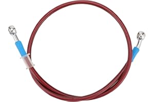 GOOFIT 90cm 35.43" M10 Frein Moto Tube Haute Pression Acier Inoxydable Fin Remplacement pour Pitbike Moped ATV Quad Motor Scooter Go Kart Rouge