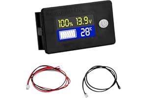 HUAZIZ 1 Pezzo Batteria Capacità Monitor Tensione con Allarme e Sensore Temperatura -19~80℃ 12V-72V per Batterie Li-Ion, Pb-Acido
