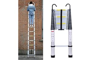 Rigogo Échelle télescopique de 4,4 m avec 2 Crochets, coulissante escamotable, Grenier, multifonctionnelle, Charge 150 kg