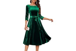 DRESSTELLS Velvet Cocktail Dresses for Women, 2025 Winter Christmas Holiday Dress, 3/4 Long Sleeves Party Formal Dress