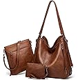 SSFRI Women Soft PU Leather Satchel Shoulder Bag & Crossbody Hobo Pouch Top Handle Tote Bag for Women Girls Students, Crossover Tote Handbag Purse 3pcs for Travel Work School
