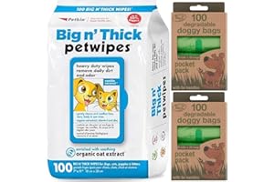 BUSHE Products Dog Poop Bags and Dog Wipes - 200 x Biodegradable Dog Poop Bags and 100 x Extra Large Pet Wipes | Poo Bags Dogs, Dog Poop Bags Rolls, Dog Ear Wipes