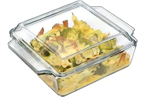 karadrova 1.5L Glass Casserole Dish with Lid, 24x20x9cm Oven Proof Dishes with lids, Square Casserole Dishes, Microwave and Oven Safe