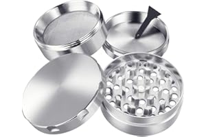 iLC Grinder pour Spice, Tobacco, & Herb Moulin Broyeur avec Pollen Catcher 2"- Fabriqué en Alliage de Zinc Durable - 4 Pièces - Dents en Forme de Diamant (Argent)