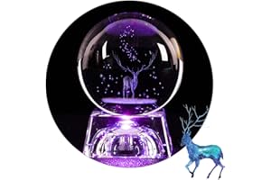 CABINA HOME 3D Elch Kristallkugel 80mm Glaskugel Fotografie K9 Glas Lensball mit LED-Lichtbasis 3D-Lasergravur Crystal Ball Home Dekoration Geburtstags Weihnachten Geschenk