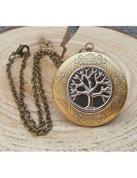 Messing antik Life Baum Medaillon Halskette Anhänger Geschenk Vintage Viktorianischer Stil