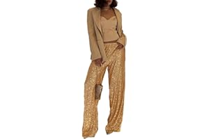 Caziffer Pantaloni con Paillettes da Donna a Vita Alta Glitterati Bling Pantaloni Discoteca Scintillii Larghi a Gamba Dritta Clubwear Streetwear