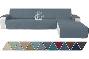 Ystyle Copridivano Impermeabile con Penisola 2 Posti (L 210 CM), Copridivano Angolare Destra/Sinistra Universale Reversibile, Copridivano Chaise longue Antigraffio Antimacchia, Blu Grigio
