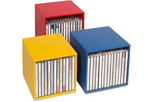 Cubix CD Box Colour – Scatole di archiviazione CD in legno: 3 scatole per CD per fino a 40 CD. Design decorativo e accattivante.