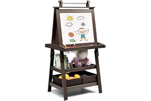 LIFEZEAL 3-i-1 barntavla, staffli barn med dubbelsidig tavla, stående tavla med 2 lagernivåer, whiteboard & krittavla & pappersrulle, måltavla med 2 förvaringslådor, magnetbord