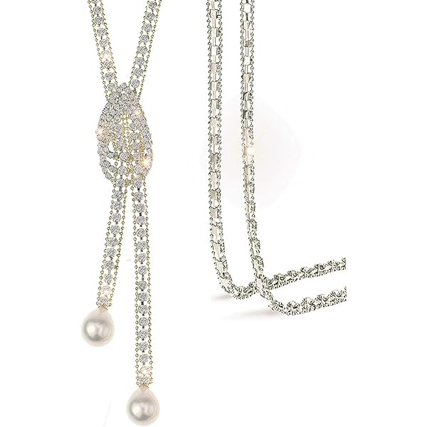 Pearl Pendant Long Necklace For Women - Adjustable Silver Chain, Crystal Accents, Evening Party Wedding Jewelry - View #4