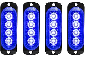 yifengshun 4Pcs 4LED Ultra Slim Emergency Hazard Flashing Light, Blue Strobe Caution Light Bar, Sync Feature Grille Lights, 12-24V, Car, Truck, ATV